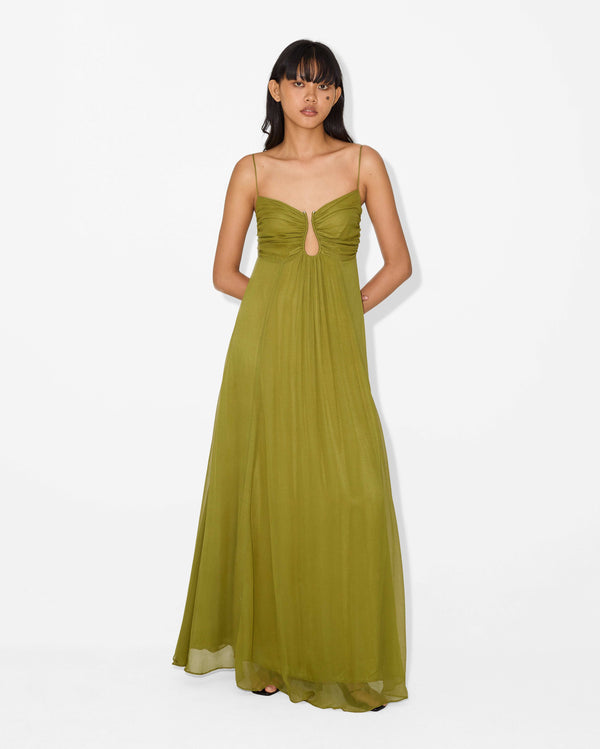 Vestido de Festa Longo de Chiffon com Busto Drapeado e Recorte Frontal – Sylvie VIEUX OFICIAL