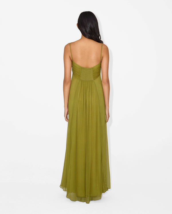 Vestido de Festa Longo de Chiffon com Busto Drapeado e Recorte Frontal – Sylvie VIEUX OFICIAL