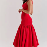 Vestido de Festa Midi Estruturado com Corpete Justo e Saia Balonê Escultural – Rouge VIEUX OFICIAL