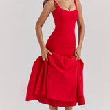 Vestido de Festa Midi Estruturado com Corpete Justo e Saia Balonê Escultural – Rouge VIEUX OFICIAL