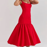 Vestido de Festa Midi Estruturado com Corpete Justo e Saia Balonê Escultural – Rouge VIEUX OFICIAL