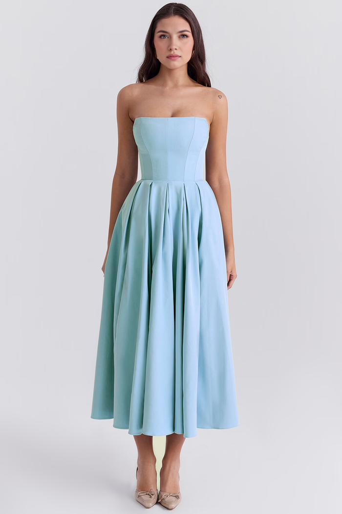 Vestido de Festa Midi Tomara que Caia com Corpete Estruturado e Saia Godê – Fiancée VIEUX OFICIAL