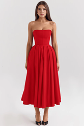 Vestido de Festa Midi Tomara que Caia com Corpete Estruturado e Saia Godê – Fiancée VIEUX OFICIAL
