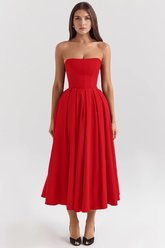 Vestido de Festa Midi Tomara que Caia com Corpete Estruturado e Saia Godê – Fiancée VIEUX OFICIAL