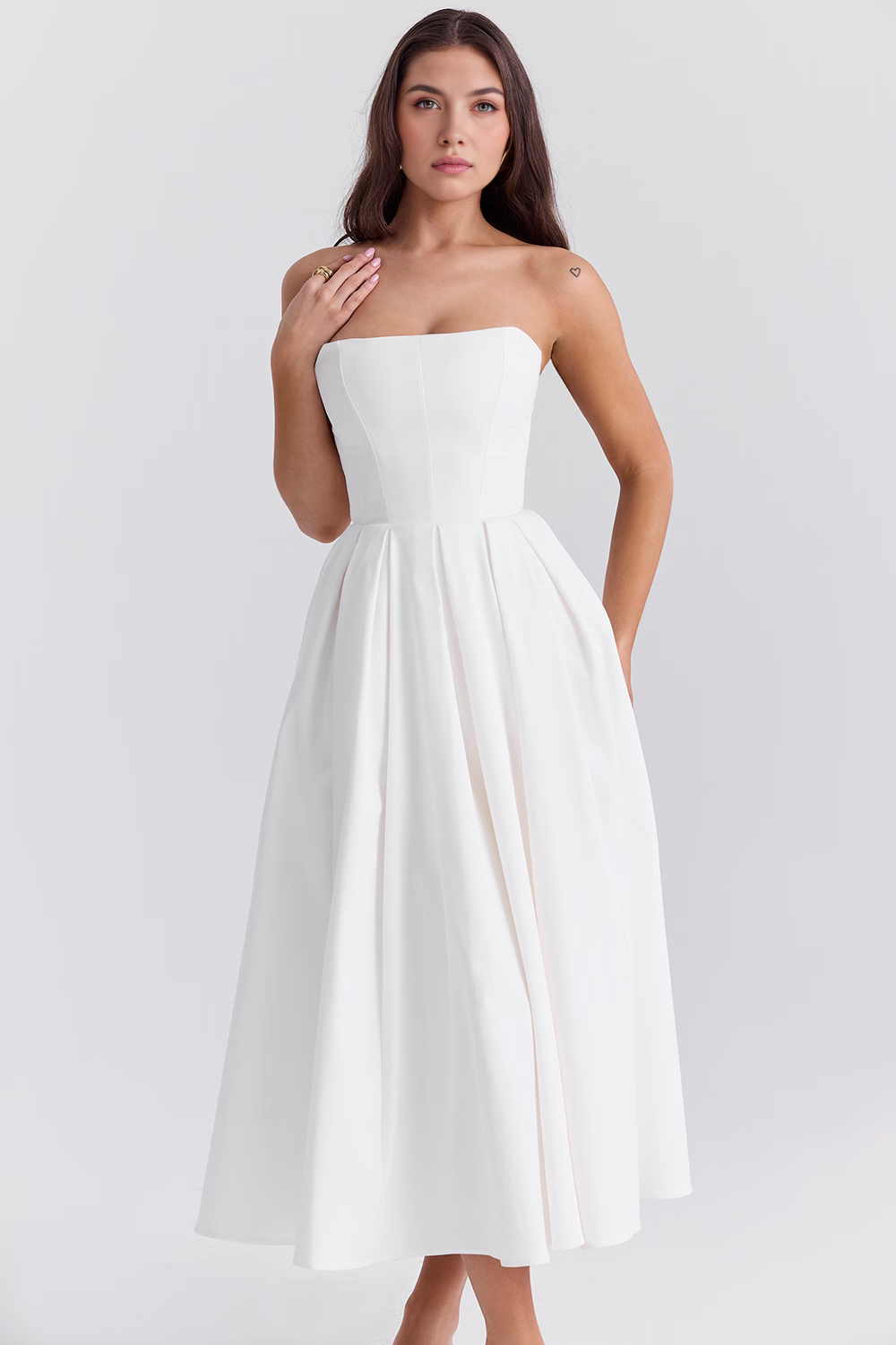 Vestido de Festa Midi Tomara que Caia com Corpete Estruturado e Saia Godê – Fiancée VIEUX OFICIAL