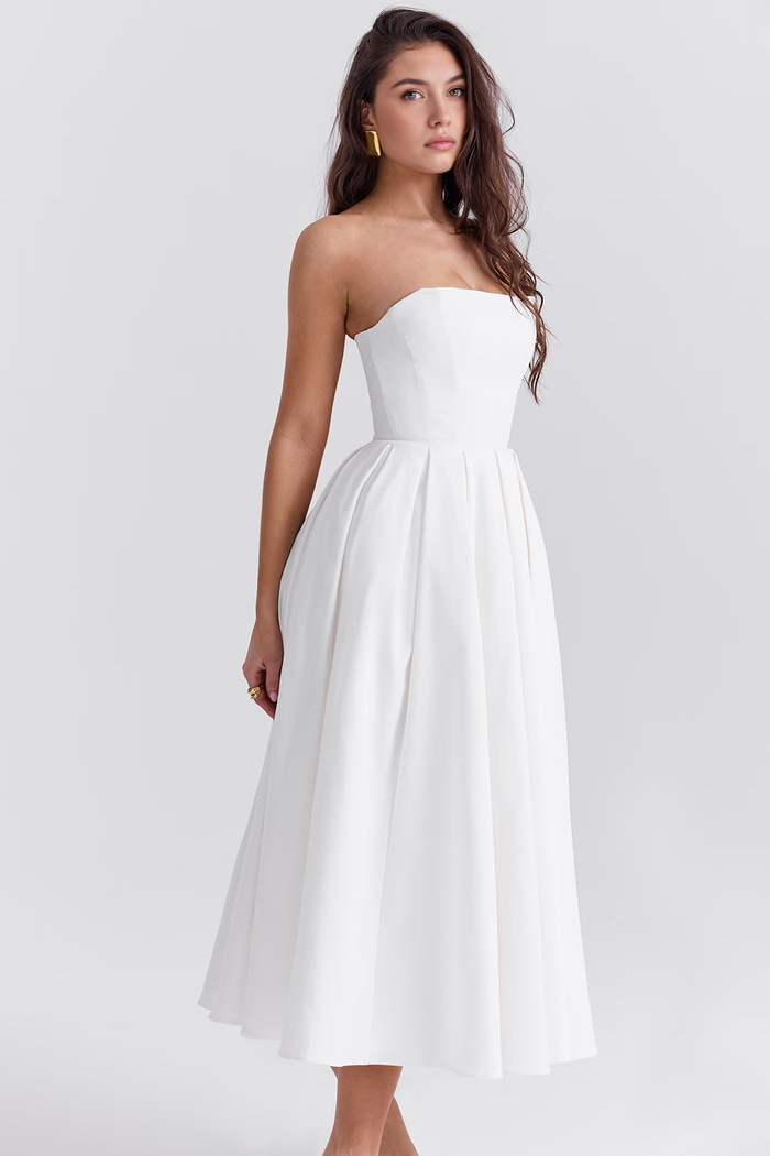 Vestido de Festa Midi Tomara que Caia com Corpete Estruturado e Saia Godê – Fiancée VIEUX OFICIAL