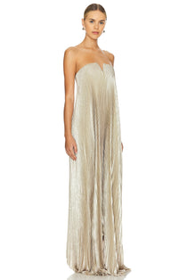 Vestido longo plissado tomara que caia evasê Olympia VIEUX OFICIAL