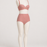 Hot Pants feminina listrada vermelho e off white – Aubeline – listrado vermelho diagonal manequim