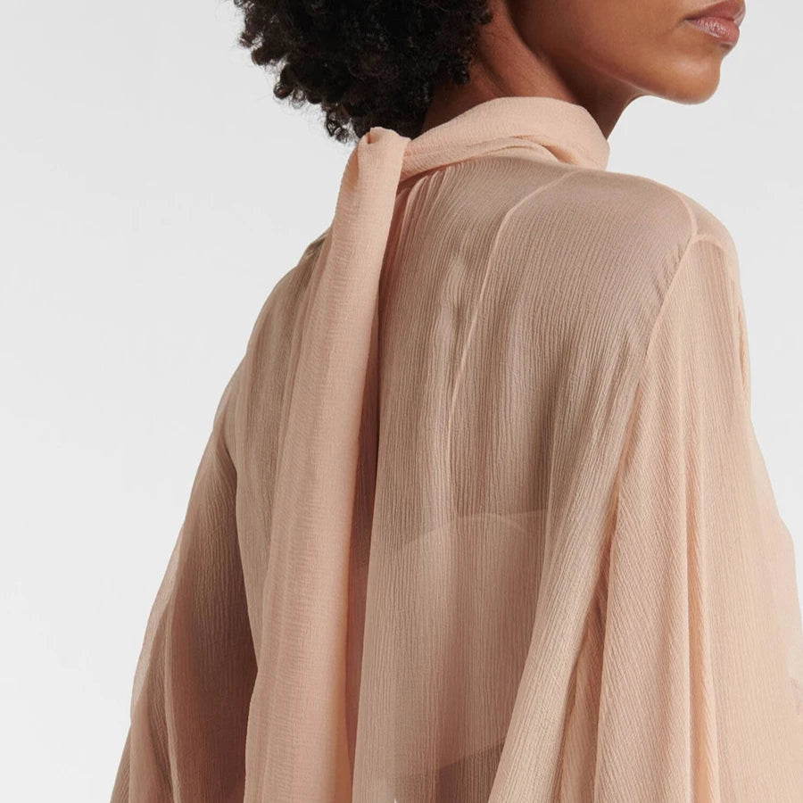 Blusa Feminina Transparente Gola Alta com Mangas Cascata de Babados – Nuvola - VIEUX OFICIAL