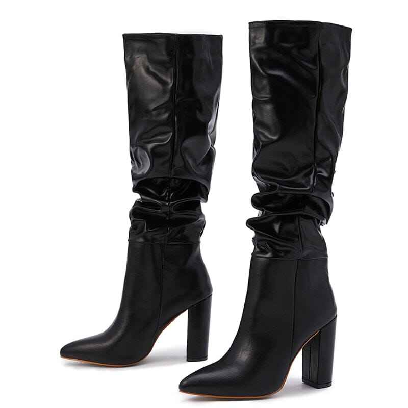 Bota feminina cano alto drapeada de bico fino Althea VIEUX OFICIAL