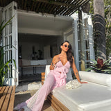 Conjunto Feminino de Cropped com Babados e Calça Pantalona Transparente – Florata