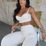 Conjunto Feminino de Linho com Renda – Cropped e Calça Pantalona Elara VIEUX OFICIAL