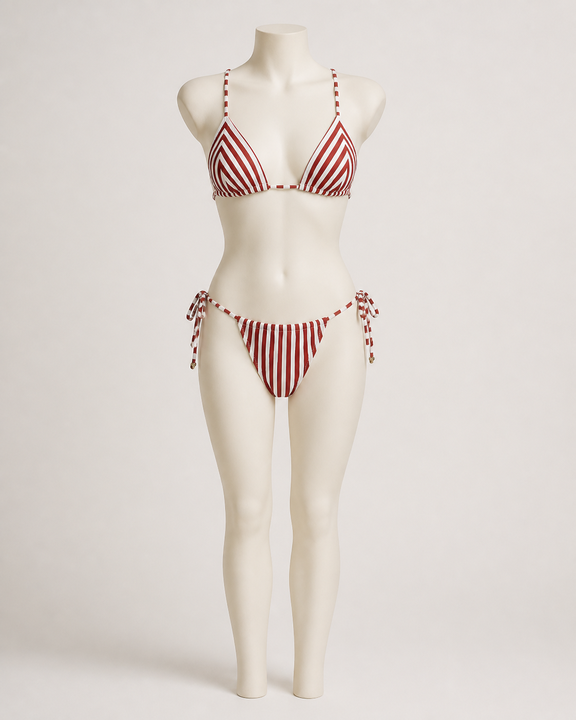 Biquíni feminino Domitille listrado terracota e off-white – imagem original frontal