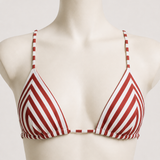 Biquíni feminino Domitille listrado terracota e off-white – detalhe do top