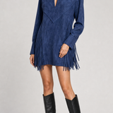 Vestido Curto Feminino Boho Chic de Suede com Franjas e Manga Longa – Fauve