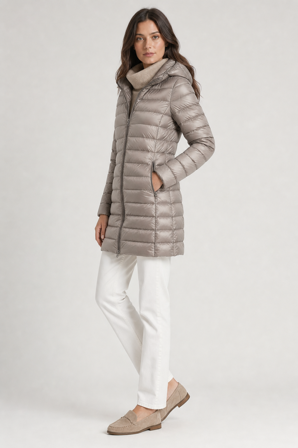 Jaqueta Puffer Pafett taupe – vista lateral