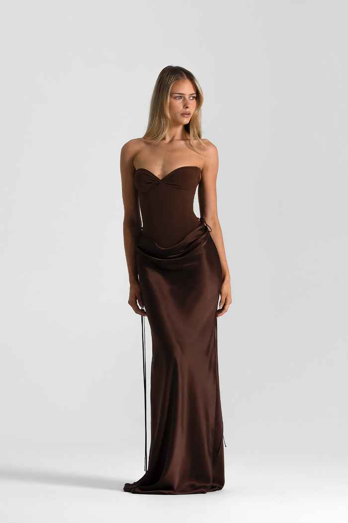 Vestido longo Maëlys marrom espresso - costas