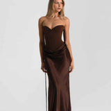 Vestido longo Maëlys marrom espresso - costas