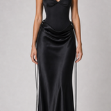 Vestido longo acetinado Maëlys preto - frente