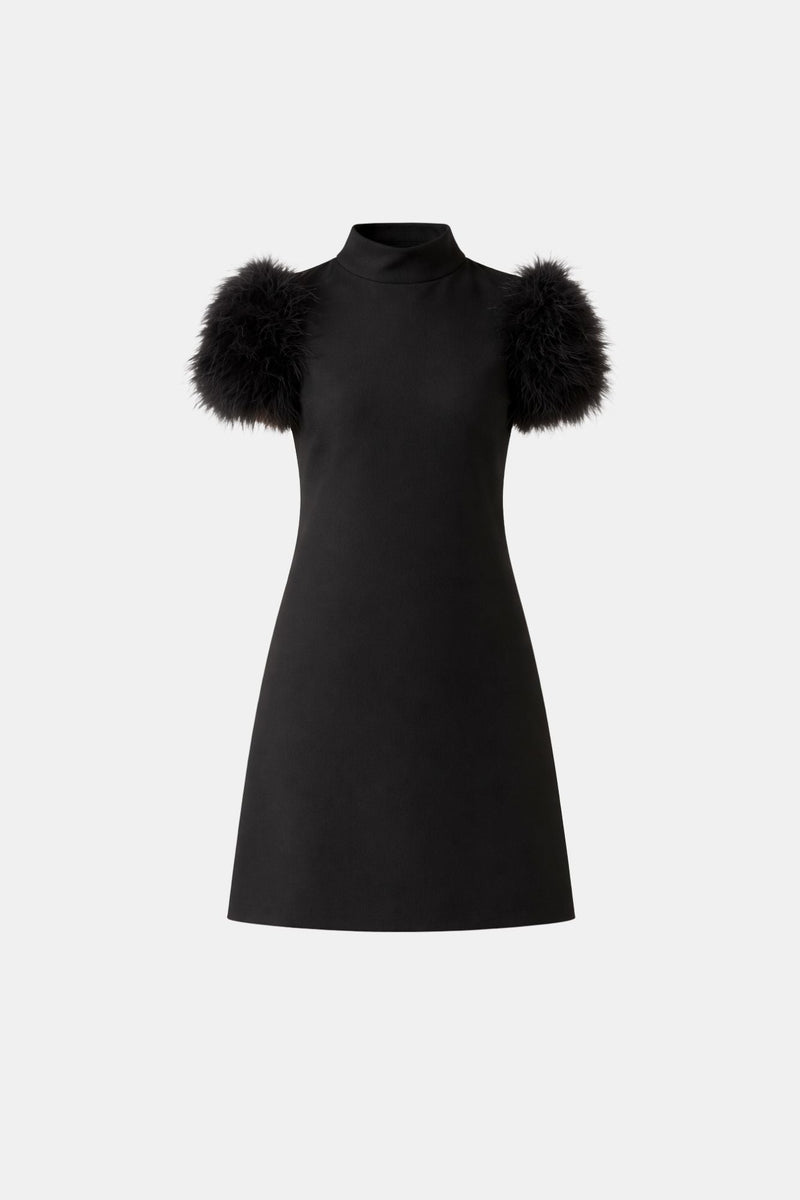 Vestido Feminino Curto de Festa Reto com Plumas nas Mangas Manon - packshot
