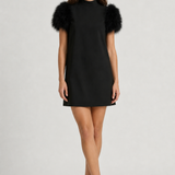 Vestido Manon preto com plumas - modelo padronizada frente