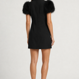 Vestido Manon preto com plumas - vista posterior e zíper