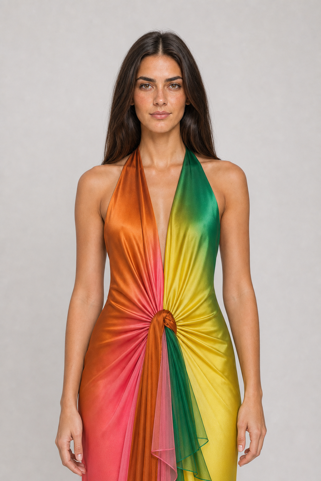 Vestido Longo Ombré Multicolor Isabeau VIEUX – detalhe editorial