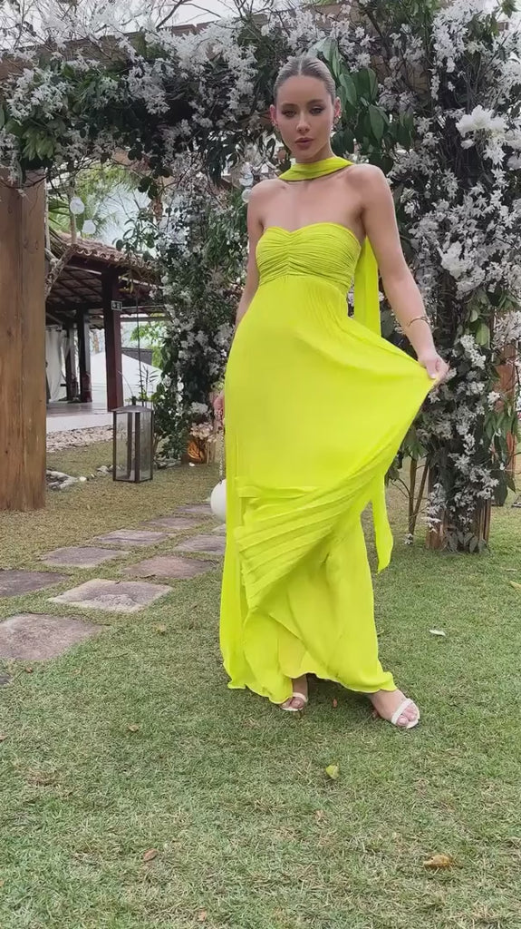 Vestido de Festa Longo Plissado Tomara que Caia com Corpete Drapeado – Aurore VIEUX OFICIAL