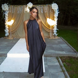 Vestido longo Quitterie azul marinho - costas