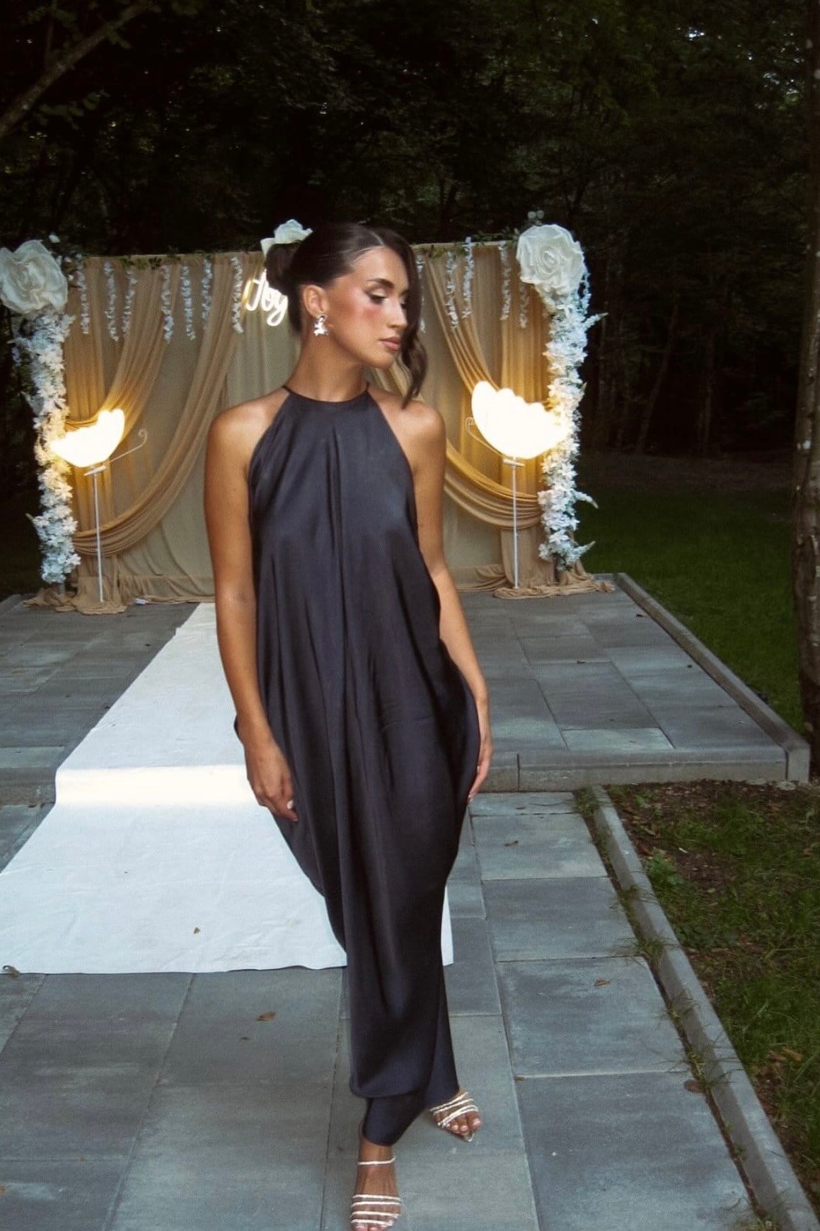 Vestido longo Quitterie azul marinho - detalhe