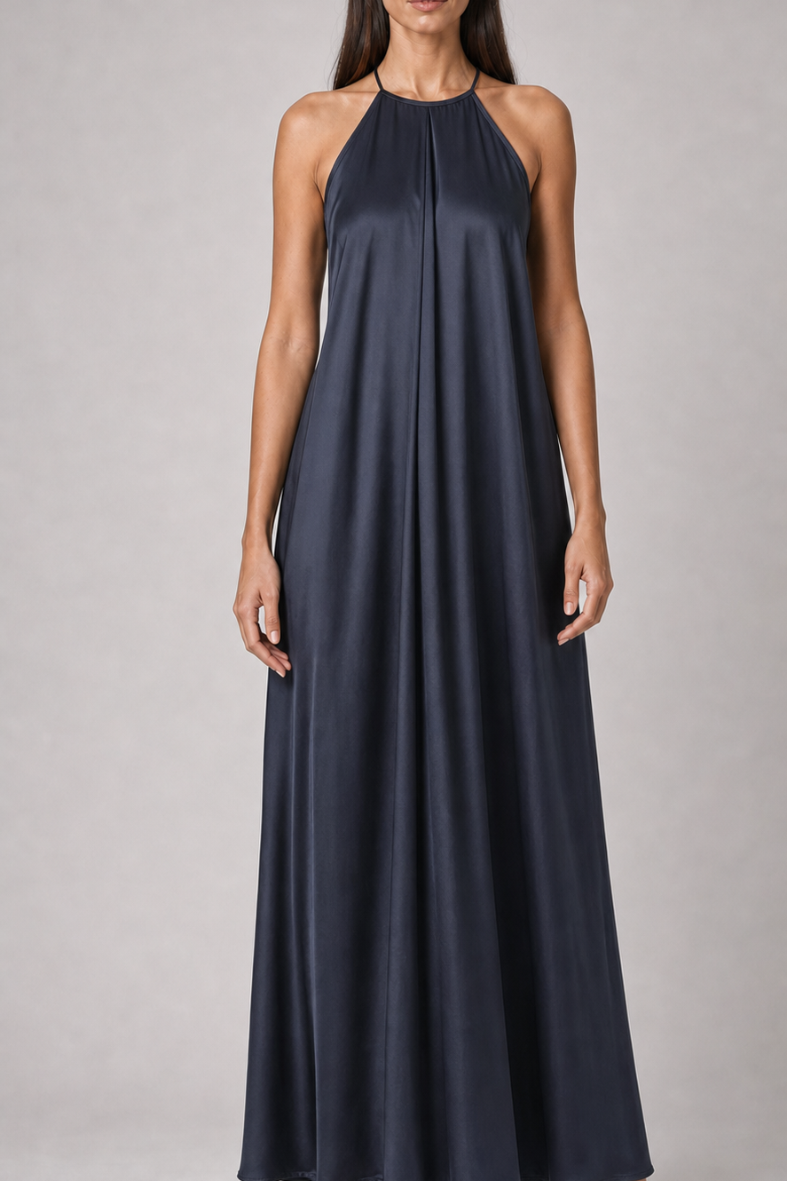 Vestido longo frente única Quitterie azul marinho - frente