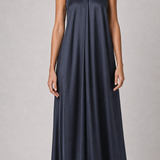 Vestido longo frente única Quitterie azul marinho - frente