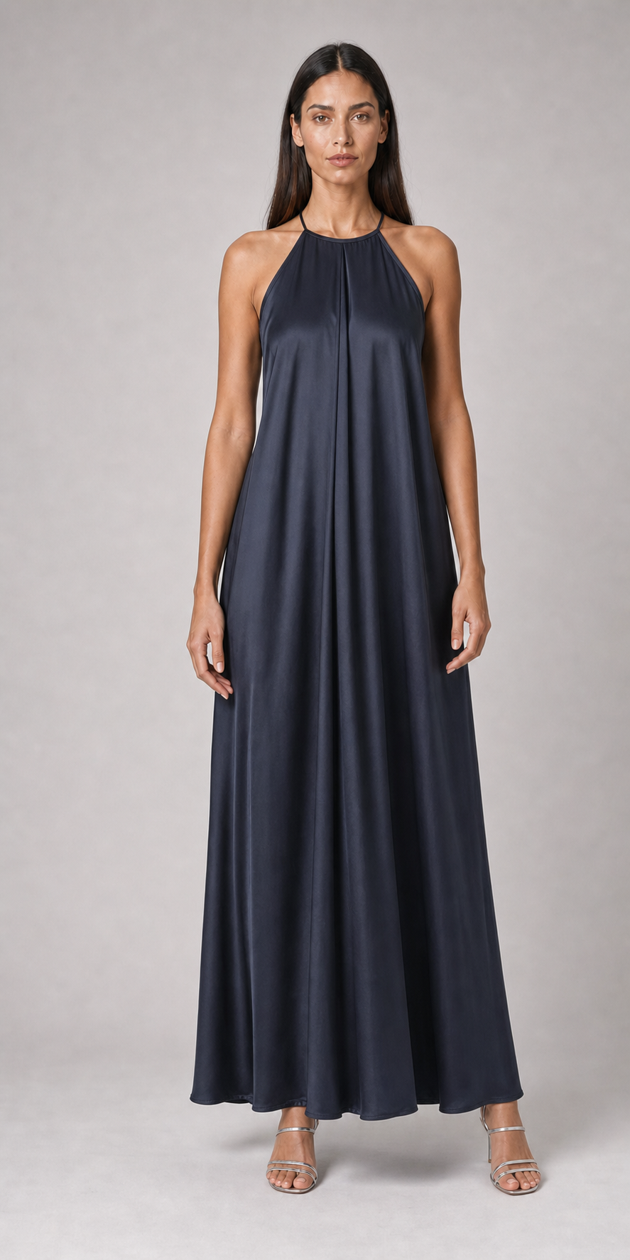 Vestido longo frente única Quitterie azul marinho - frente
