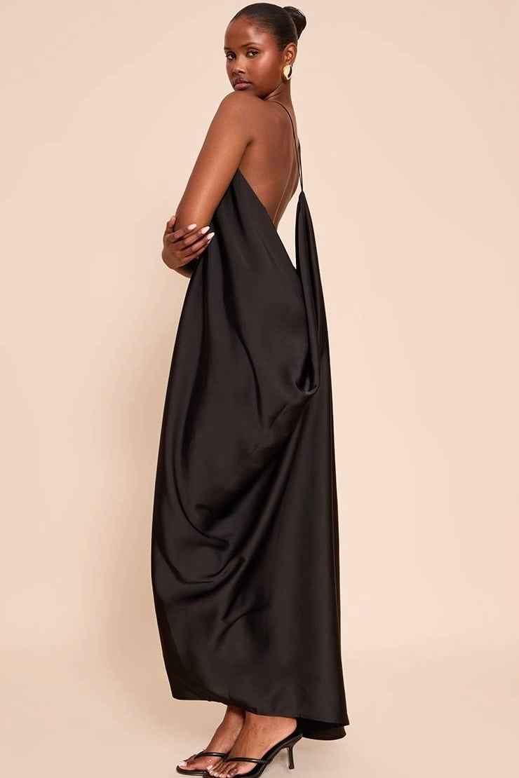 Vestido Longo de Festa Acetinado Frente Única com Costas Abertas – Quitterie
