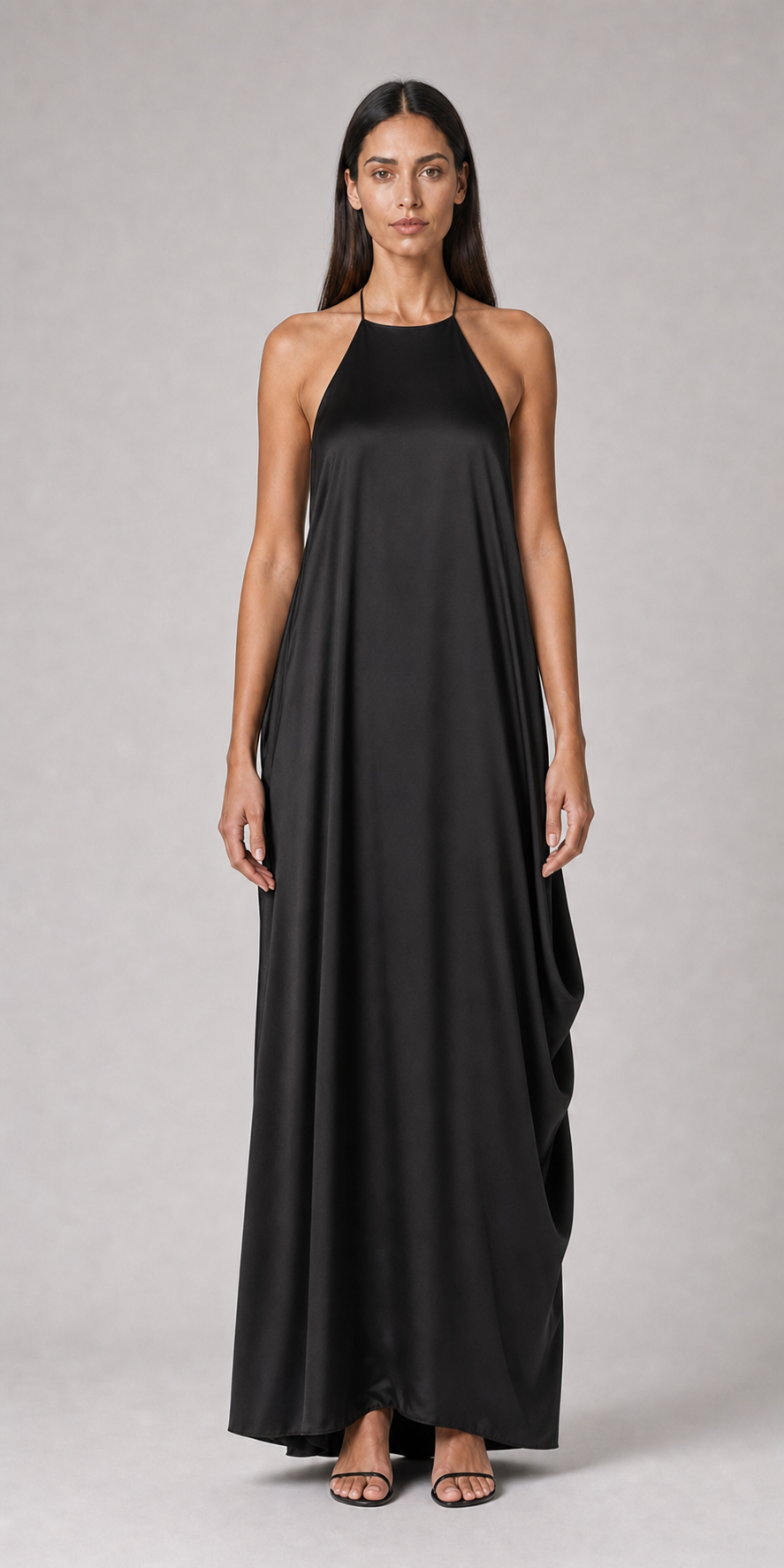 Vestido longo frente única Quitterie preto - frente