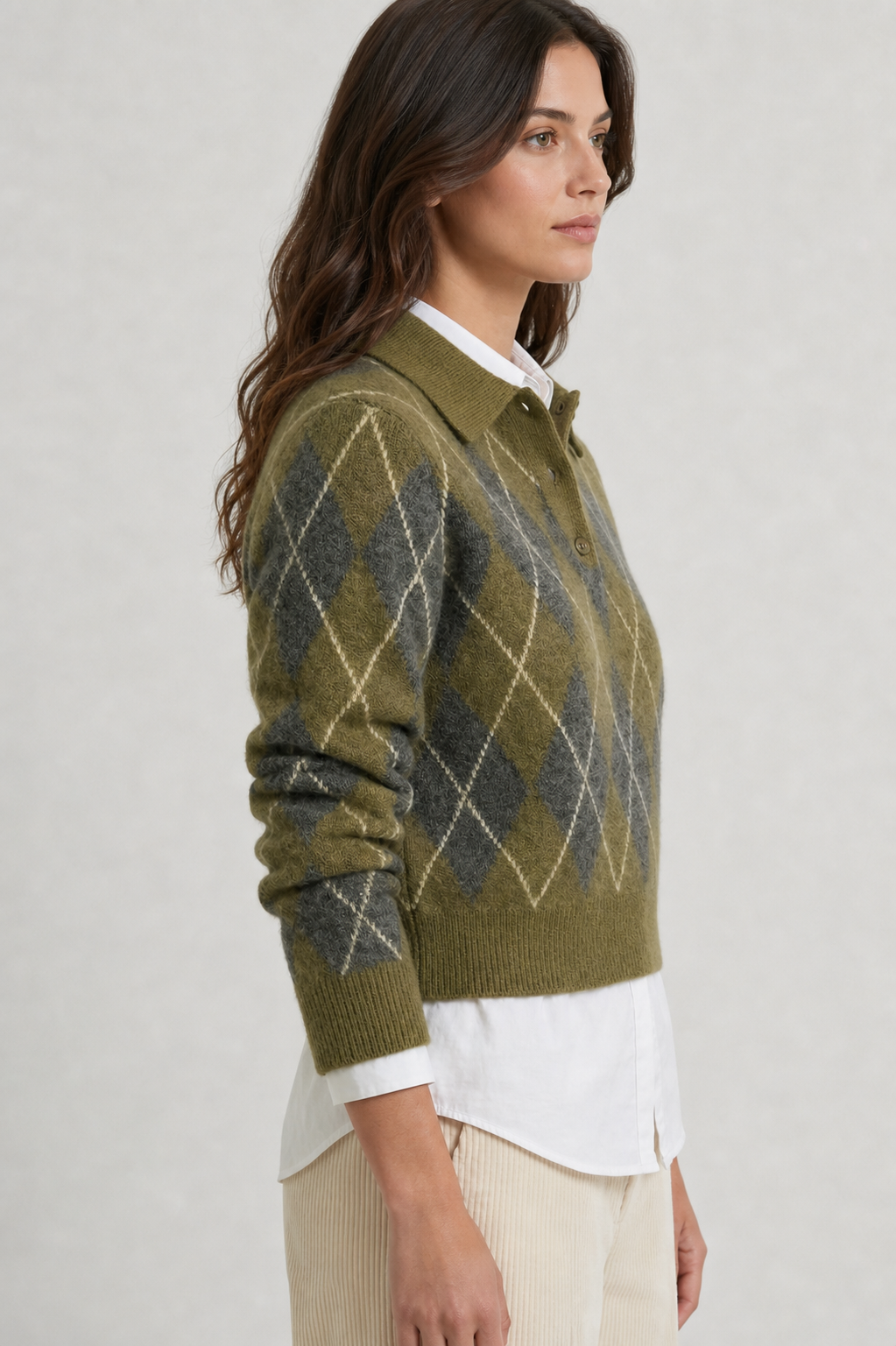 Suéter feminino de tricô gola polo Ondine VIEUX - vista lateral