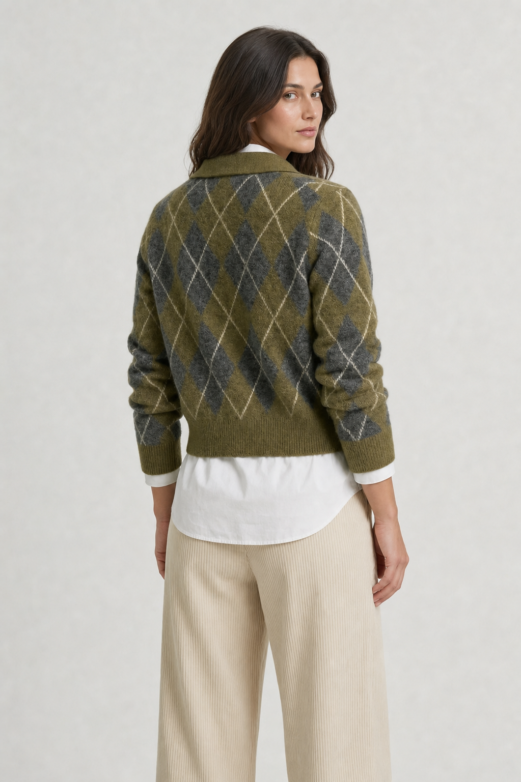 Suéter feminino de tricô xadrez Argyle Ondine VIEUX - vista das costas