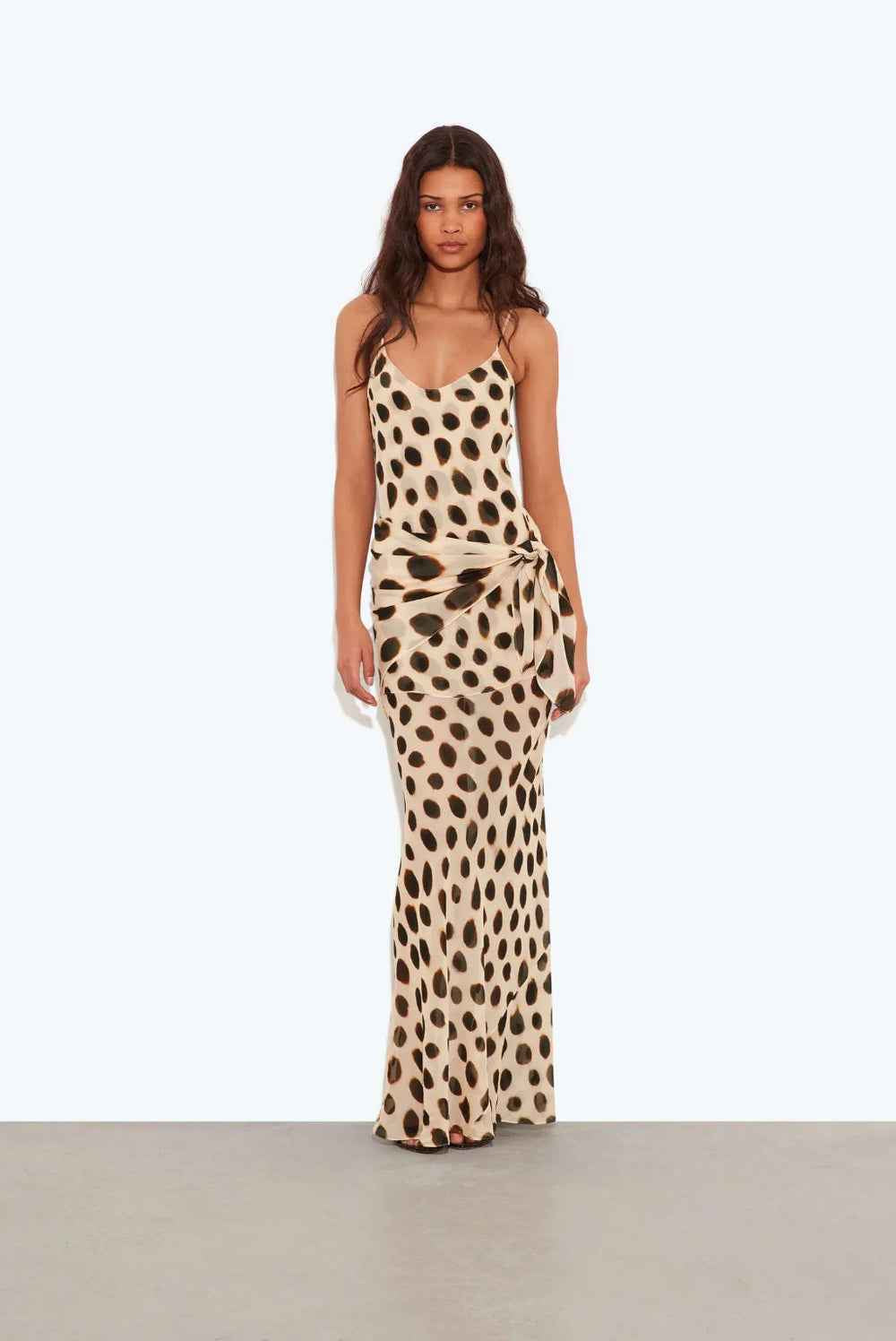 Vestido Longo Animal Print com Decote V e Franzido Ajustável – Aliénor