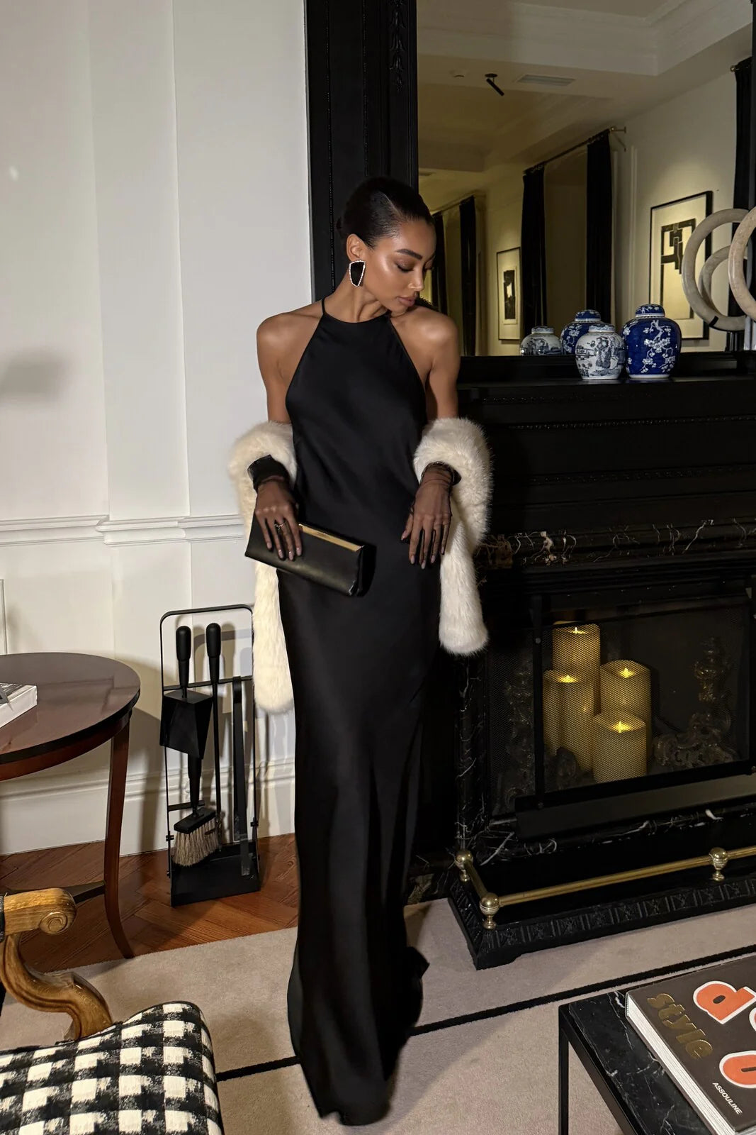 Vestido longo de festa acetinado com costas nuas Aveline VIEUX OFICIAL – imagem 23