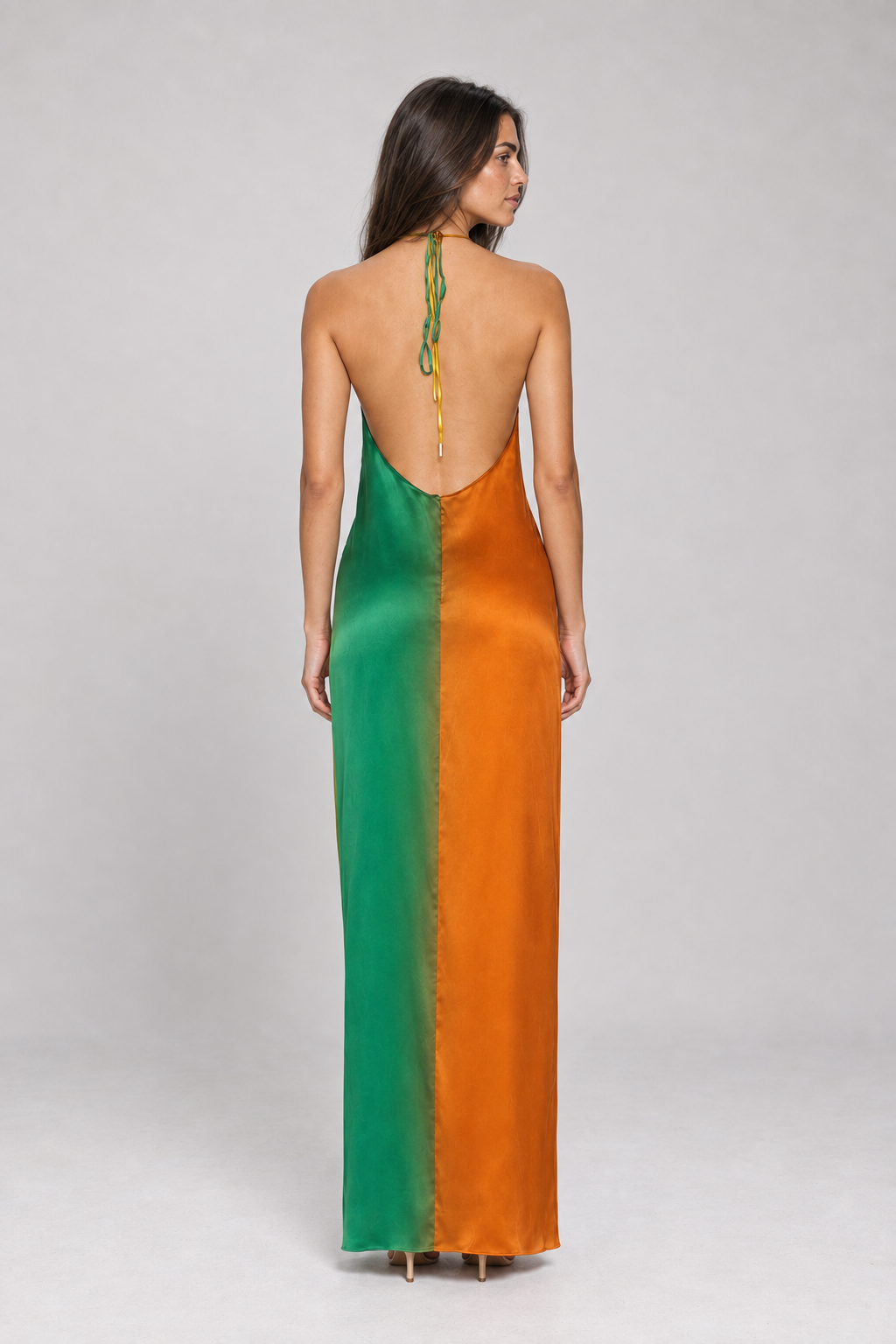 Vestido Longo Ombré Multicolor Isabeau VIEUX – vista traseira lisa