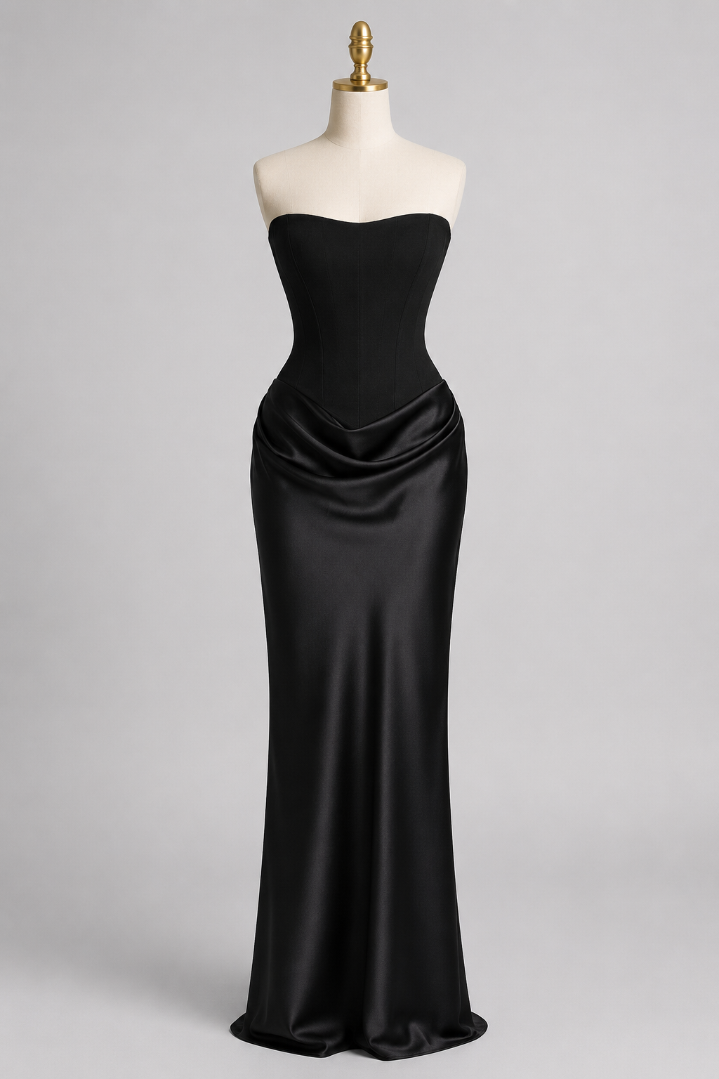 Vestido longo acetinado azul marinho Margaux VIEUX