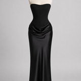 Vestido longo acetinado azul marinho Margaux VIEUX