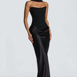 Vestido longo acetinado preto Margaux VIEUX