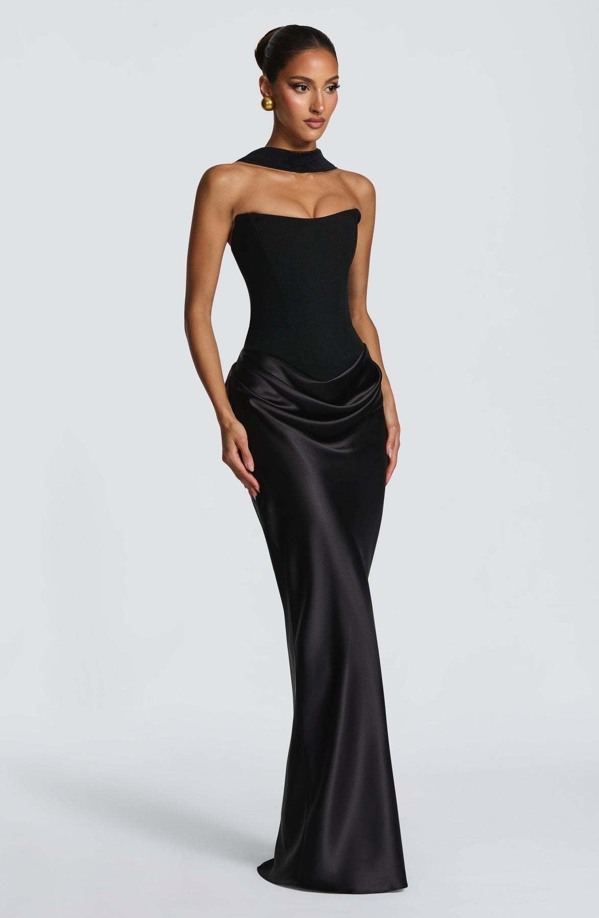 Vestido longo acetinado preto Margaux VIEUX