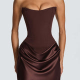 Vestido longo slim fit acetinado Margaux VIEUX