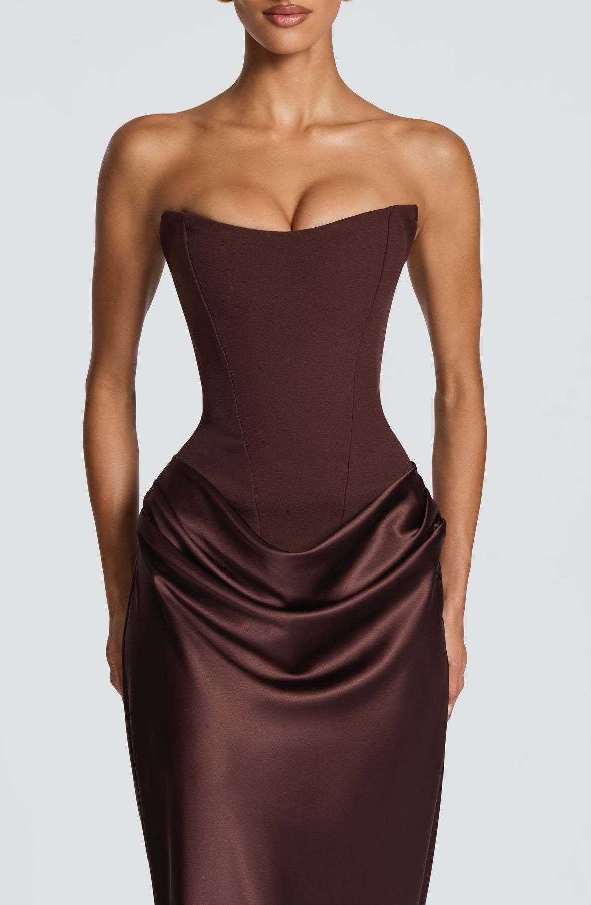 Vestido longo slim fit acetinado Margaux VIEUX