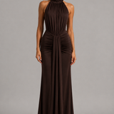 Vestido longo gola alta marrom Noémie VIEUX