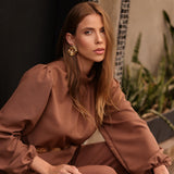 Blusa Feminina de Alfaiataria com Mangas Bufantes – Bérangère | VIEUX | marrom | imagem 1