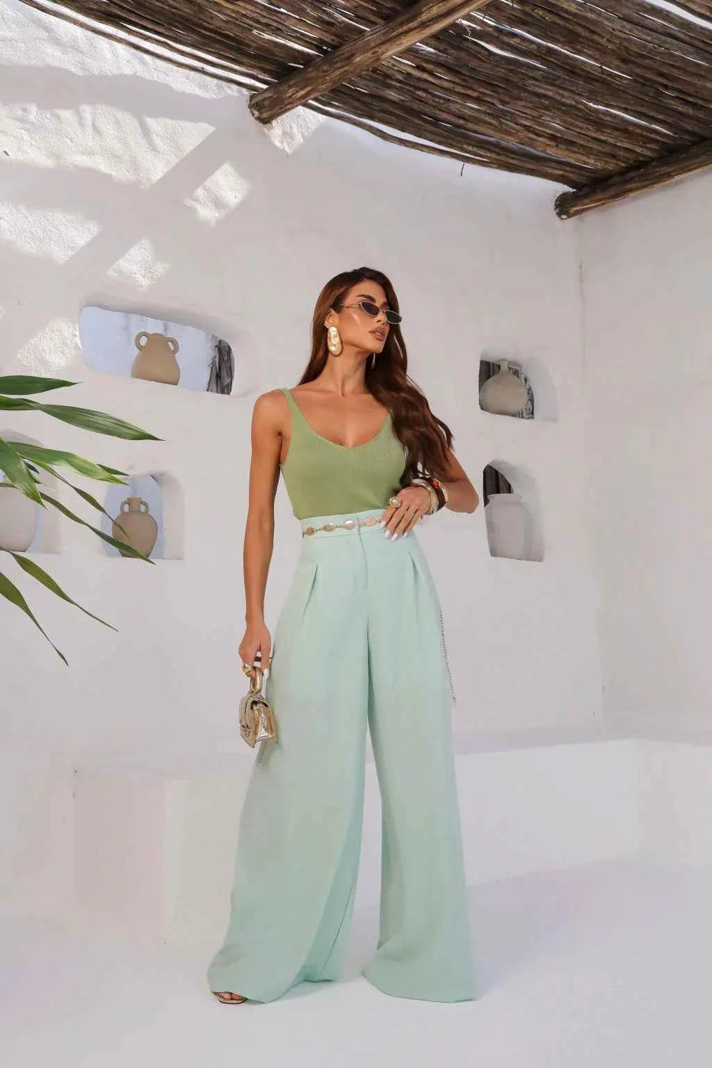 Calça Pantalona Feminina de Alfaiataria Cintura Alta – Yseult