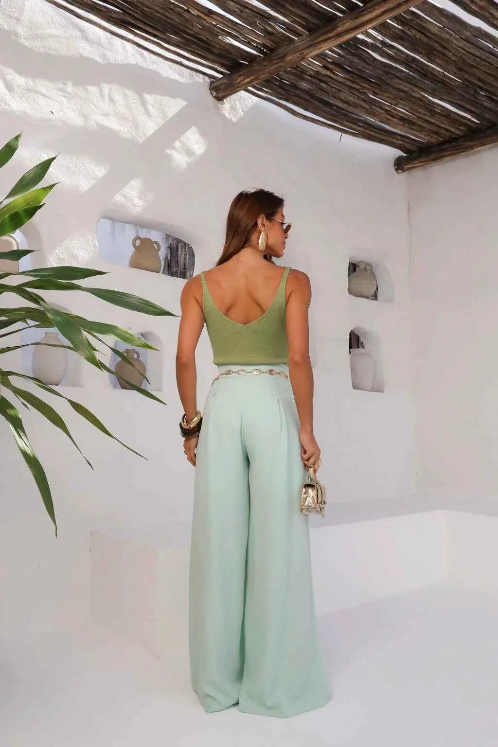 Calça Pantalona Feminina de Alfaiataria Cintura Alta – Yseult